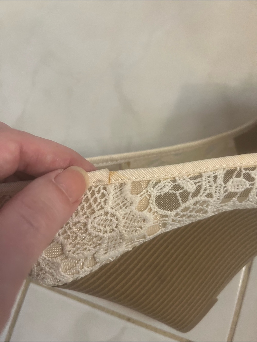 American Eagle Outfitters Women’s Cream Lace Peep-Toe Wedges with Bow Accent - Picture 13 of 13
